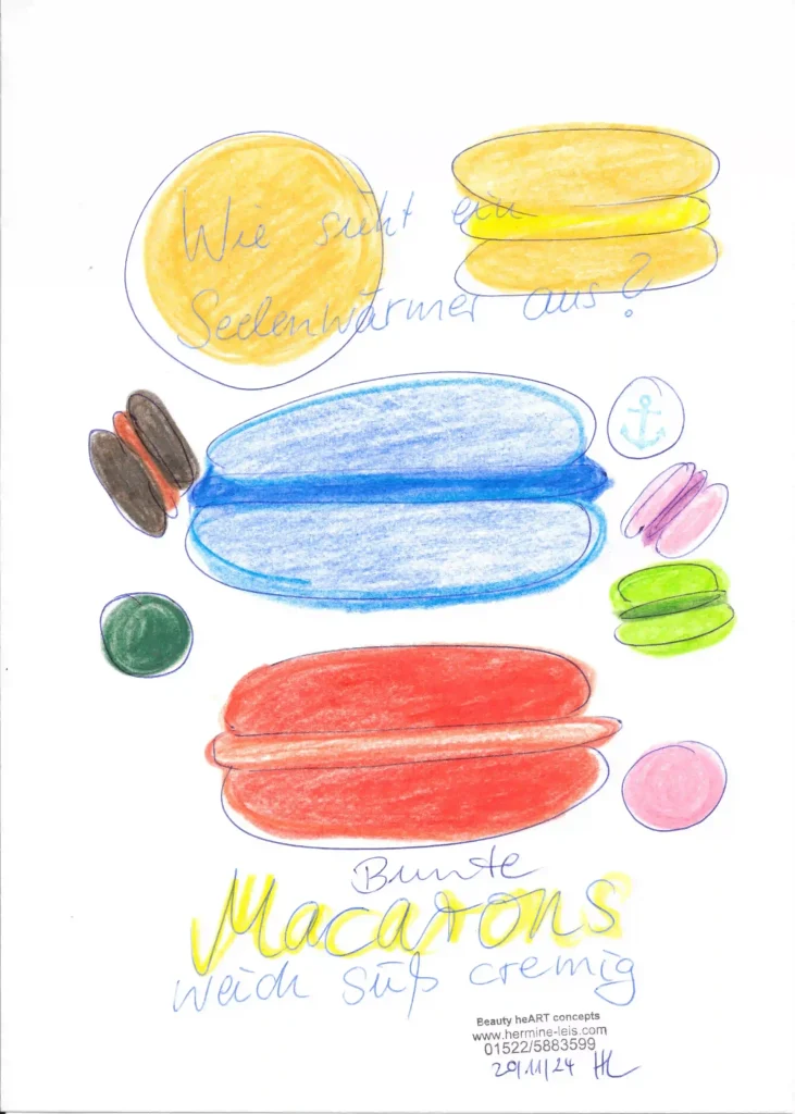 Bunte Macarons und Textzeichnungen